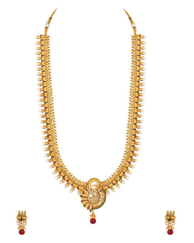 Traditional Yellow Gold Plated Necklace Set With Pearls And Colored Stones Voylla Fashions You even find a lot of earrings and necklaces that come in attractive combinations that make them great for gifting. voylla