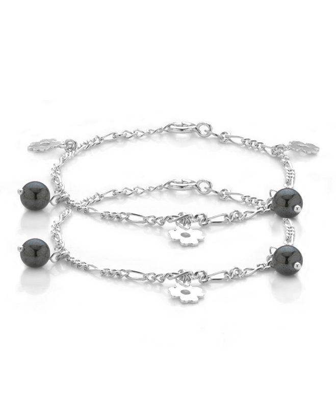 Pair Of Sterling Silver Kids Anklets Featuring Grey Color Beads | VOYLLA  Fashions