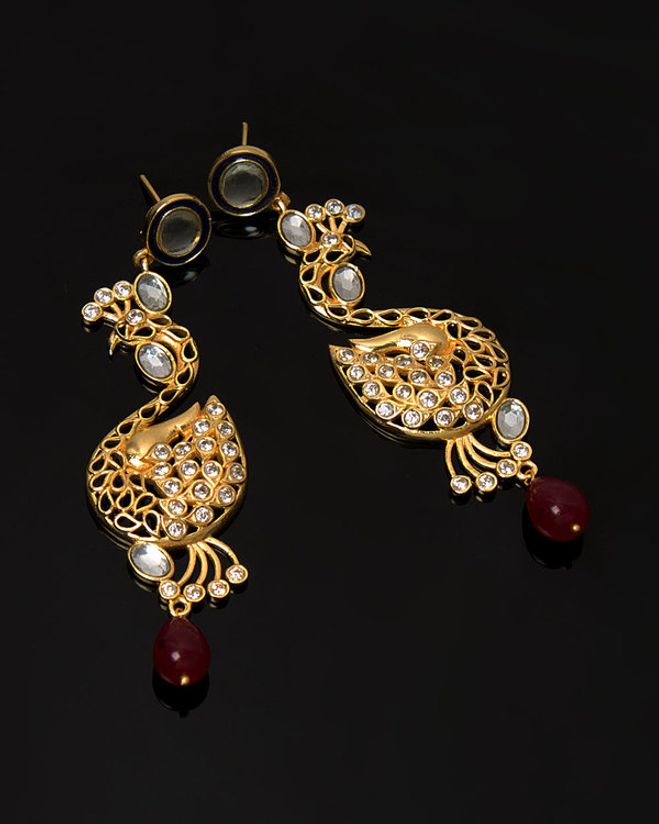 Rajputana Peacock Drop Earrings With Kundan And Cz Voylla Fashions