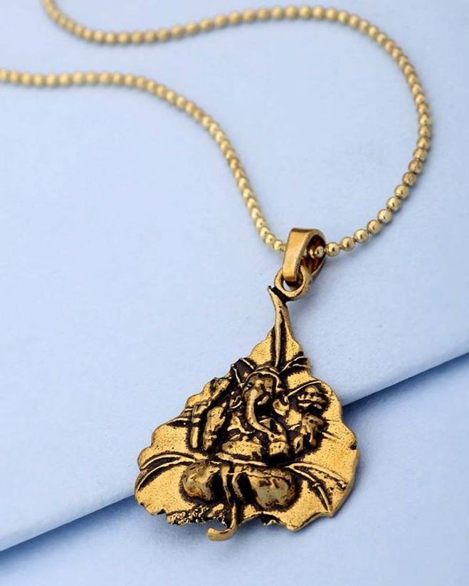 Ganesh In Pan Leaf Designer Pendant With Chain For Men In Oxidised Gold Plating Voylla Fashions Check out our gold ganesh pendant selection for the very best in unique or custom, handmade pieces from our necklaces shops. voylla