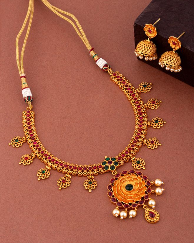 Traditional Gold Plated Necklace Set Voylla Fashions Heavy bridal temple jewellery set from emporia ~ south. voylla